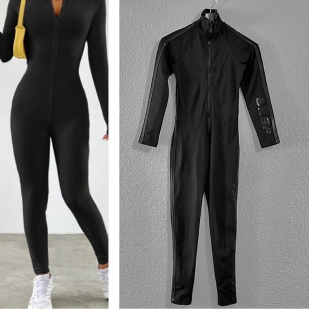 Vintage Bebe Sport Black Zip Athletic Jumpsuit Catsuit